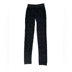 Suzy Shier Black Velvet Burnout Textured Leggings Womens Size Small Medium